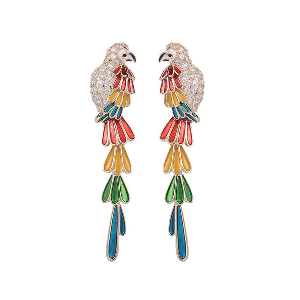Colorful Parrot Stud Earrings for Women Crystal  Cute Bird Dangle