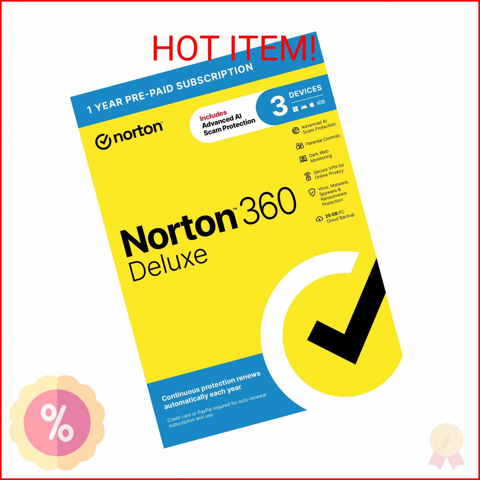 Norton 360 Deluxe 2026 Ready, Antivirus software for 3 Devices with Auto-Renewal