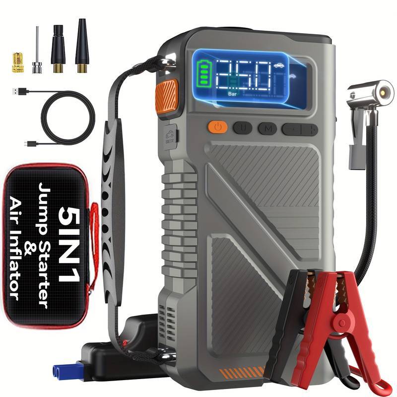 Portable Car Battery Jump Starter with Air Compressor, 8000Amp Jump Box for Car