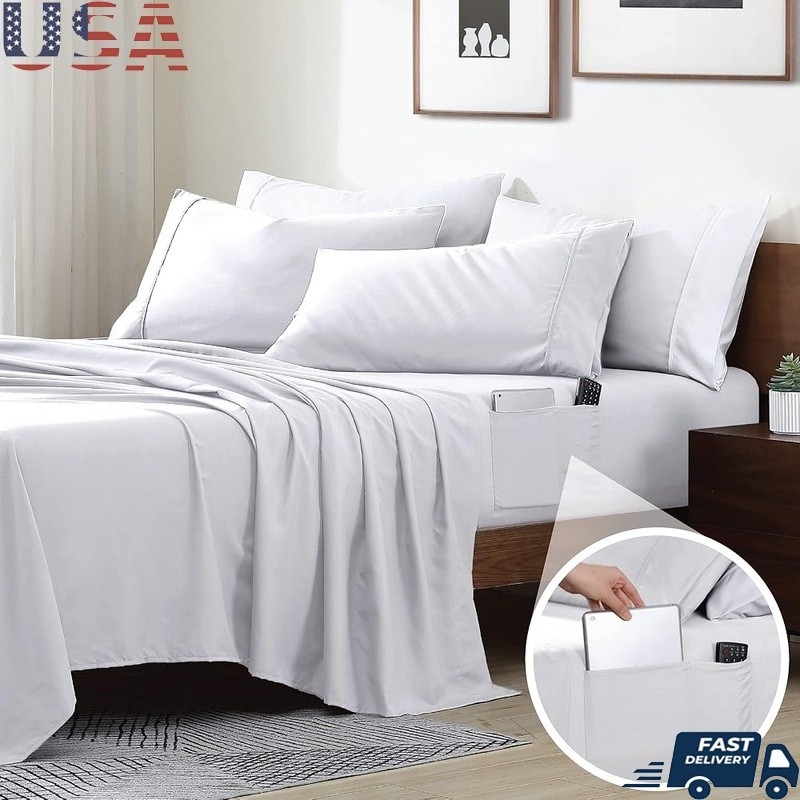 Microfiber Twin Bed Set Fitted Sheet W/ Storage Pockets Soft & Durable New