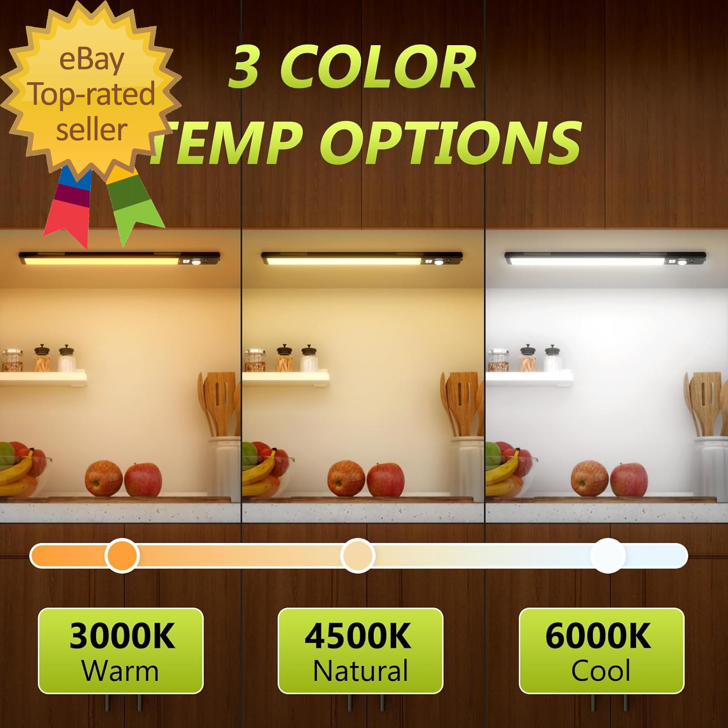4 Pack 10 under Cabinet Lights with Digital Display 52 LED Rechargeable Motion