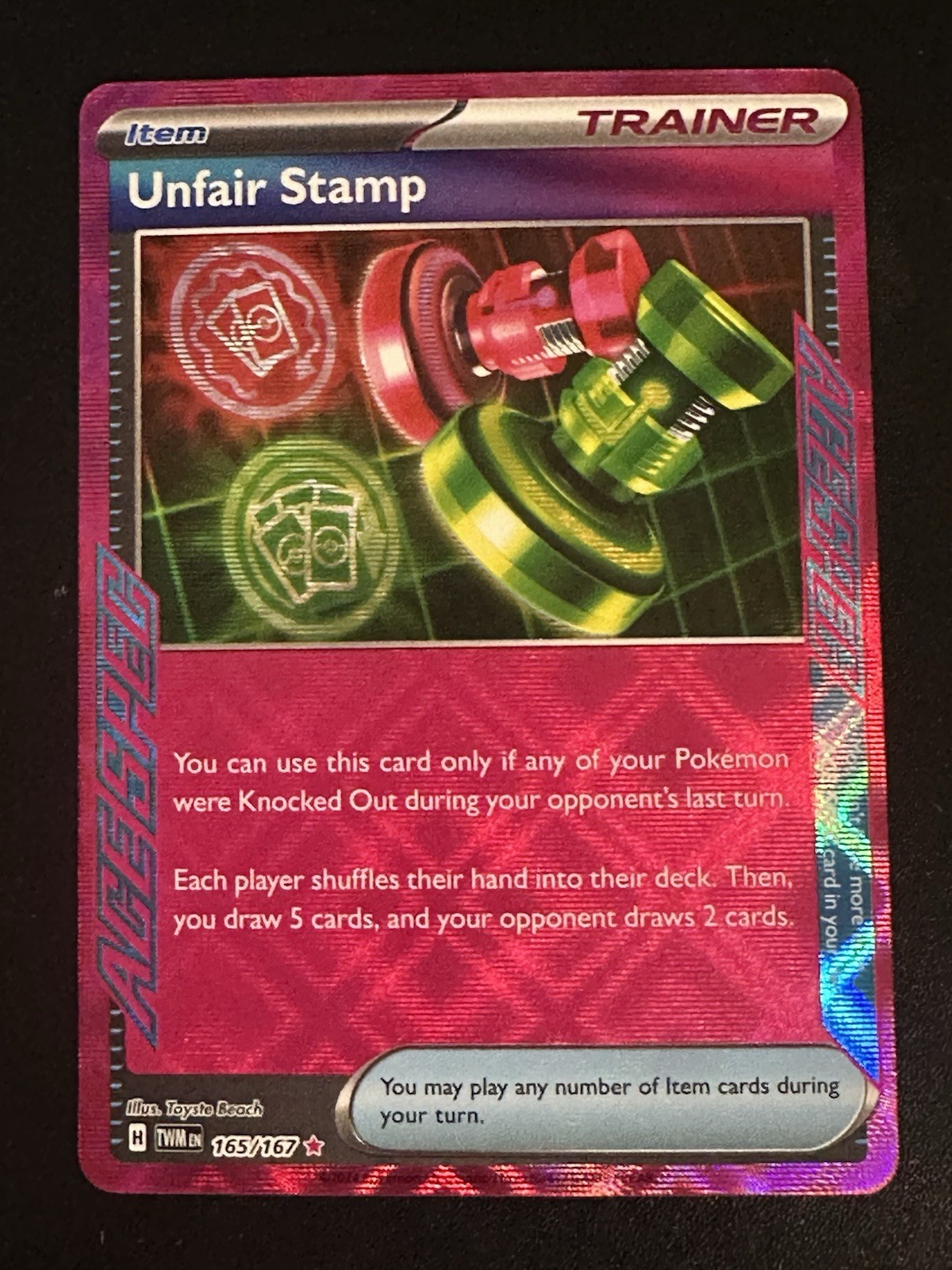 Unfair Stamp 165/167 Pokemon Twilight Masquerade Ace Spec Holo NM