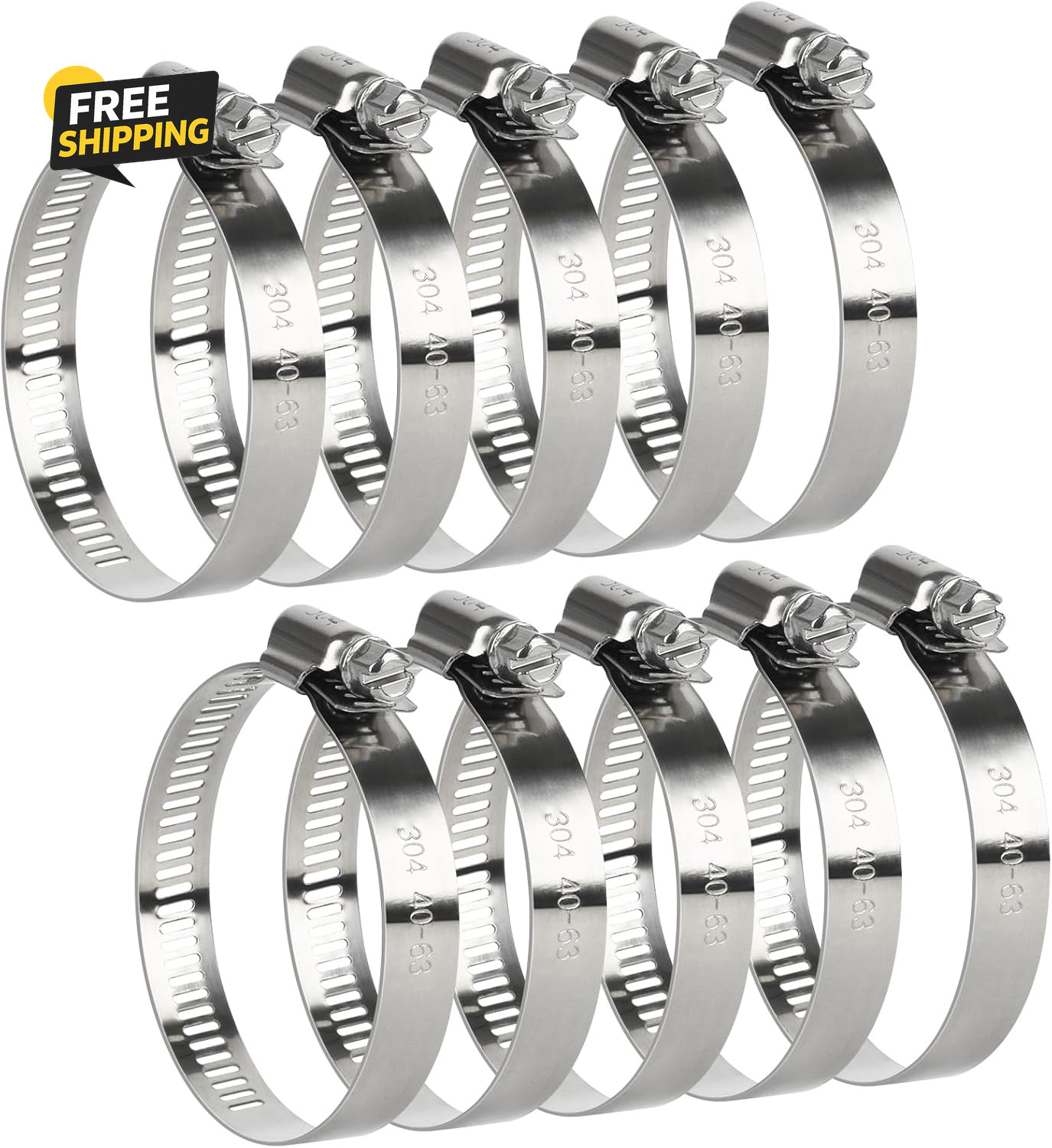 Hose Clamp, 10 Pieces 2.5 Inch Stainless Steel Hose Clamps for 1 1/2 Inch