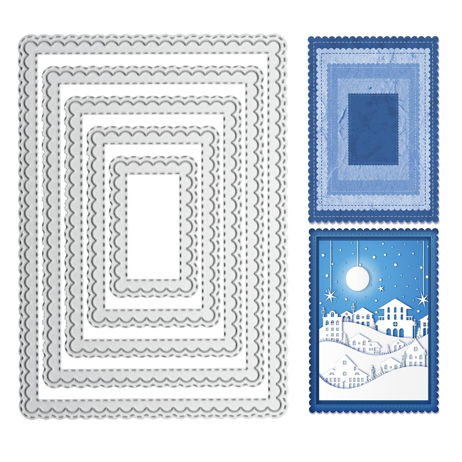 YKW Scalloped Background Frame Metal Cutting Dies Set for Card Making Albums ...