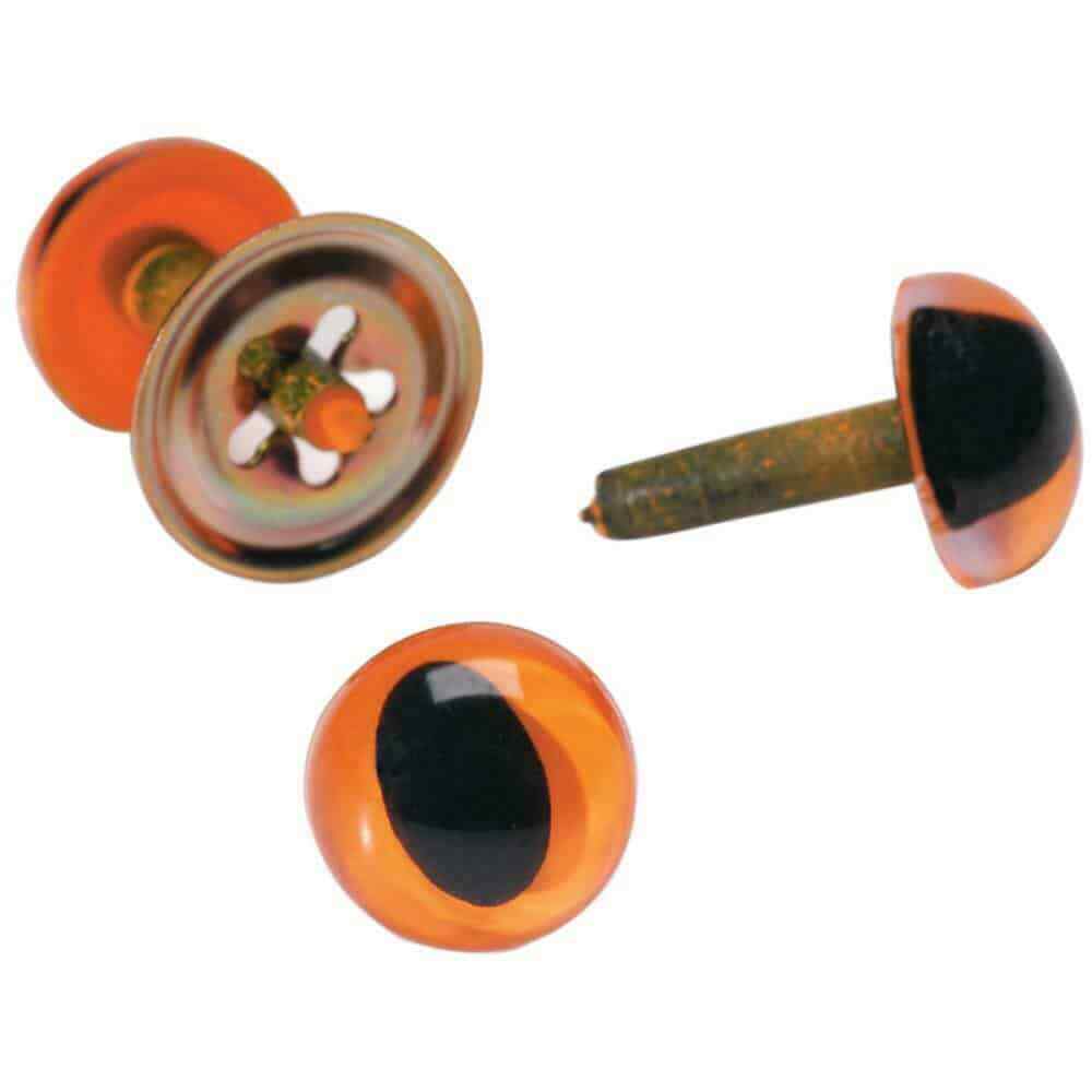 SHANK BACK ORANGE CAT EYES WITH BLACK IRIS 12 MM  - 6 CUTE PAIRS PER PACKAGE