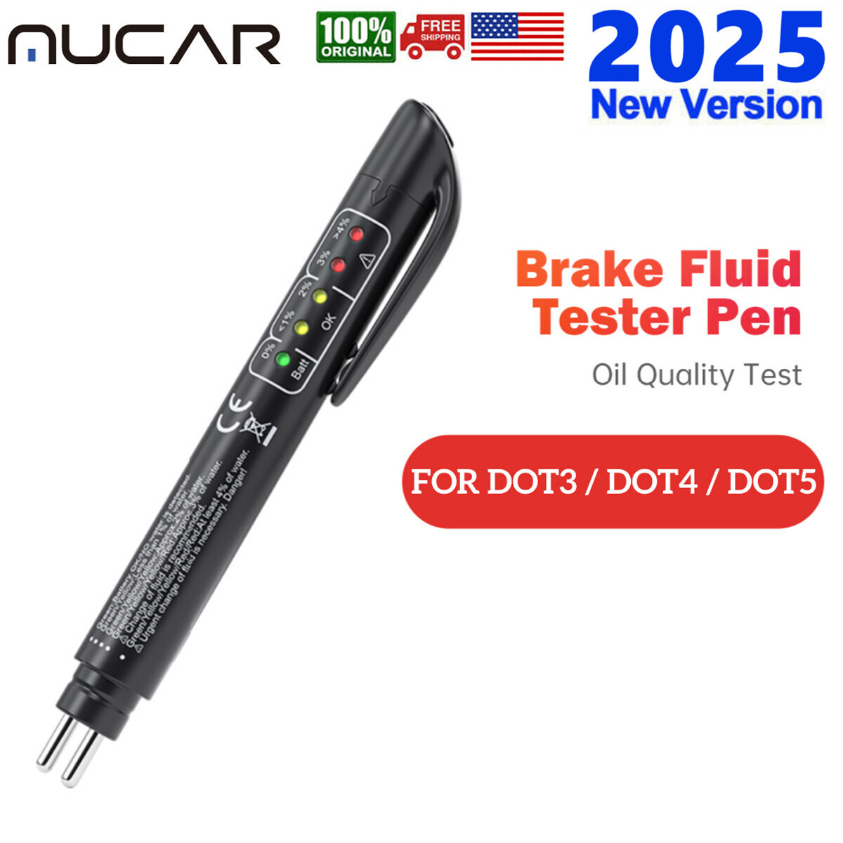 Car Brake Fluid Liquid Tester Oil Moisture Tester 5 LED Indicator Pen US