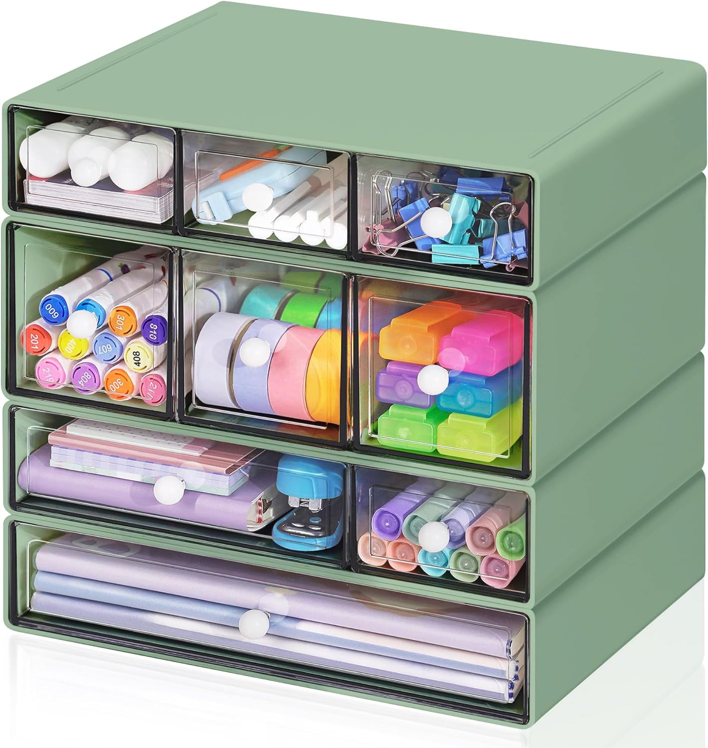 Desk Storage Organizer with 9 Drawers, 4 Tiers Stackable Desktop Craft Storage D