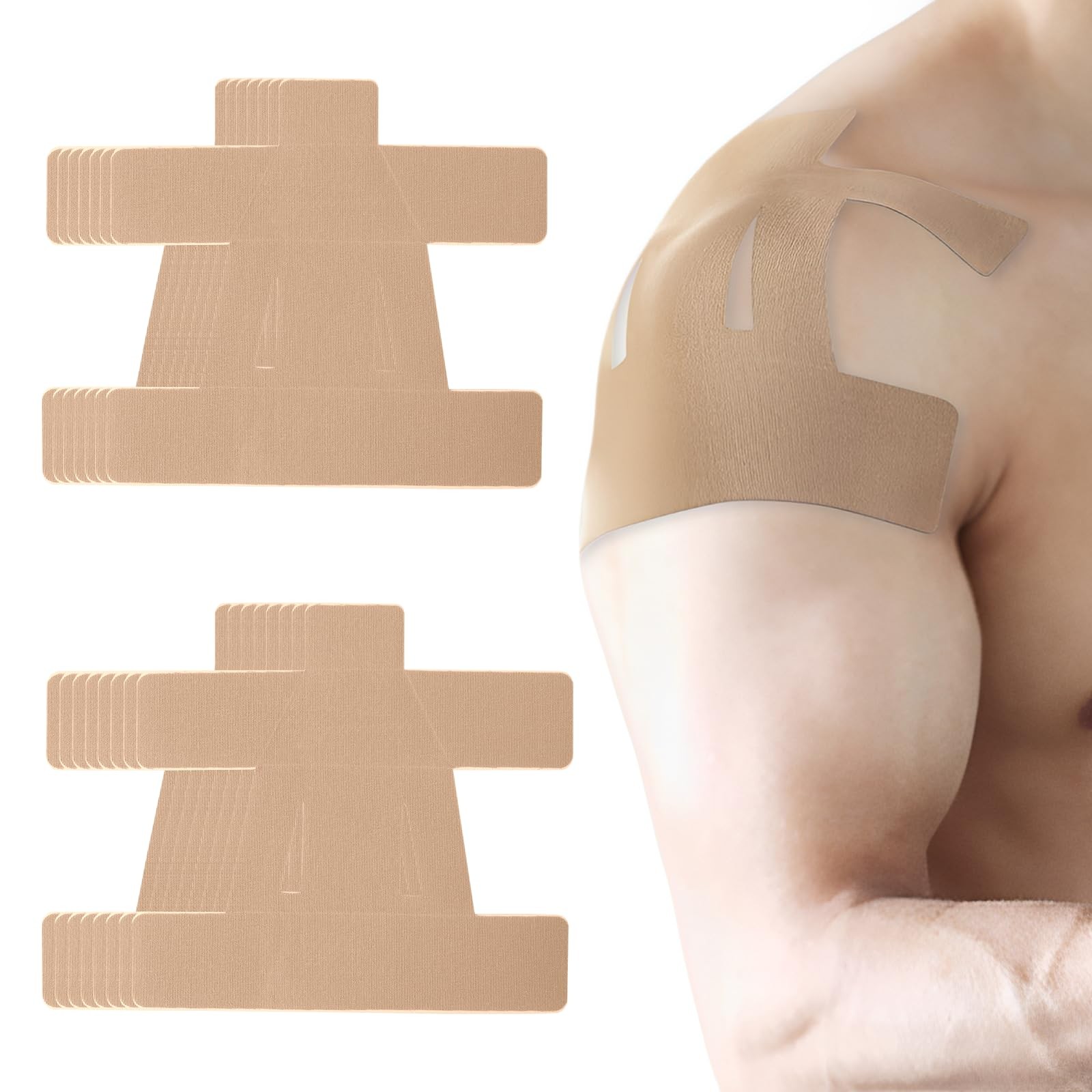 15PCS Kinesiology Tape for Shoulder, Precut Strips Beige