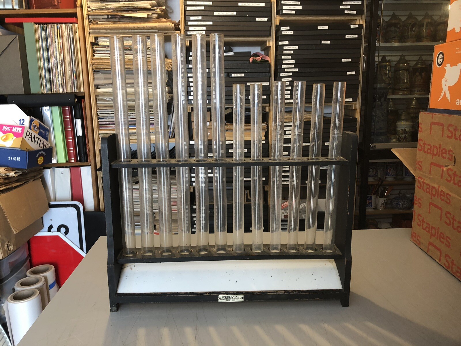 Vintage Eimer & Amend Test Tube Rack 12 Tubes Norfolk NY Remington Paper Mill
