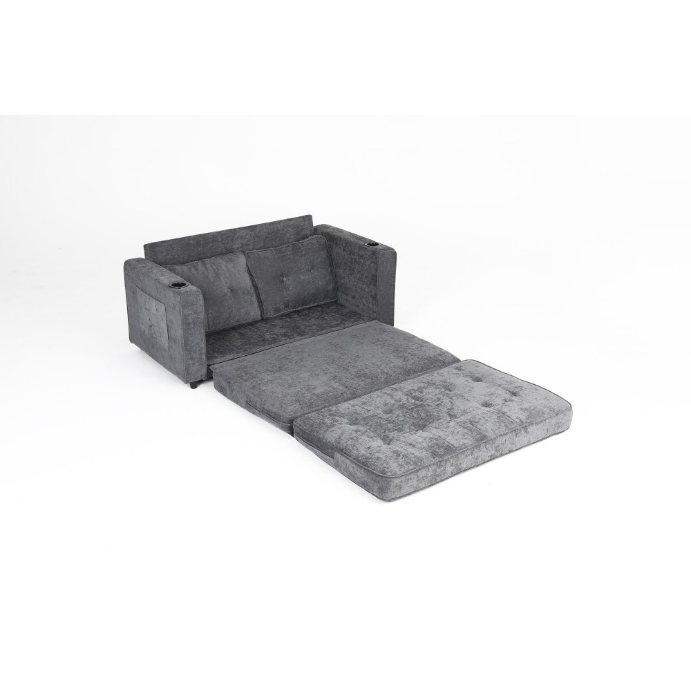 55" 3-Fold Dark Gray Convertible Futon Sleeper Sofa – Velvet Linen Fabric
