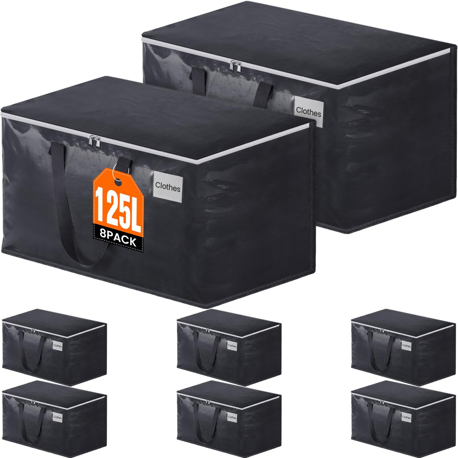 4 Pack Moving Bags 125L, Heavy Duty Storage Totes Zipper Handle, Pack Crate