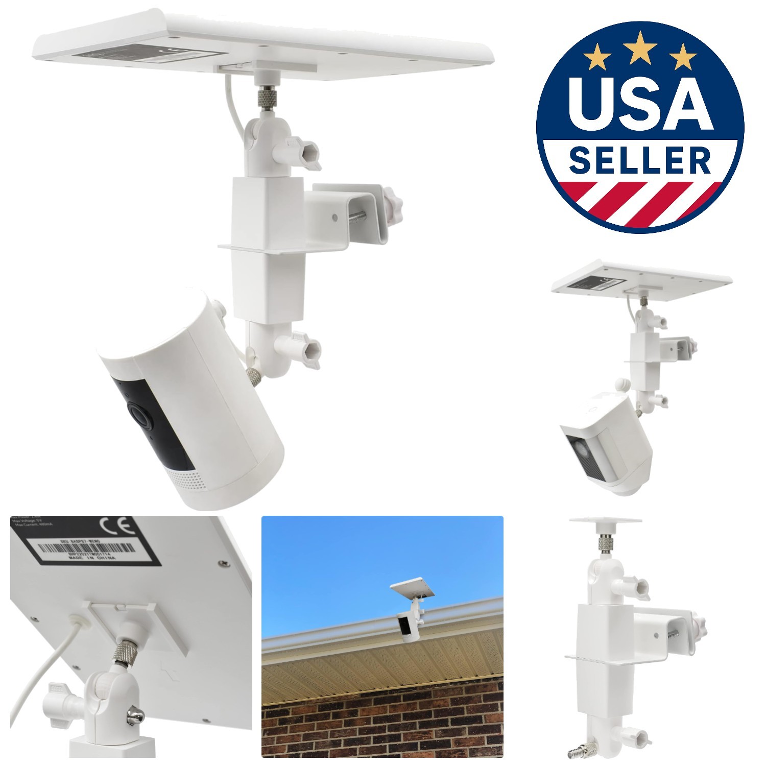 2-in-1 Adjustable Gutter Mount for Ring Cameras & Solar Panels - No Drilling