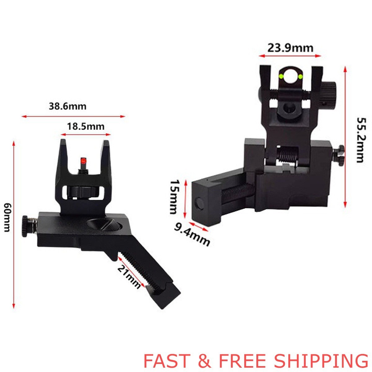 T actical Fiber Optics Iron 45 Degree Sight Offset Flip Up Front and Rear Sight