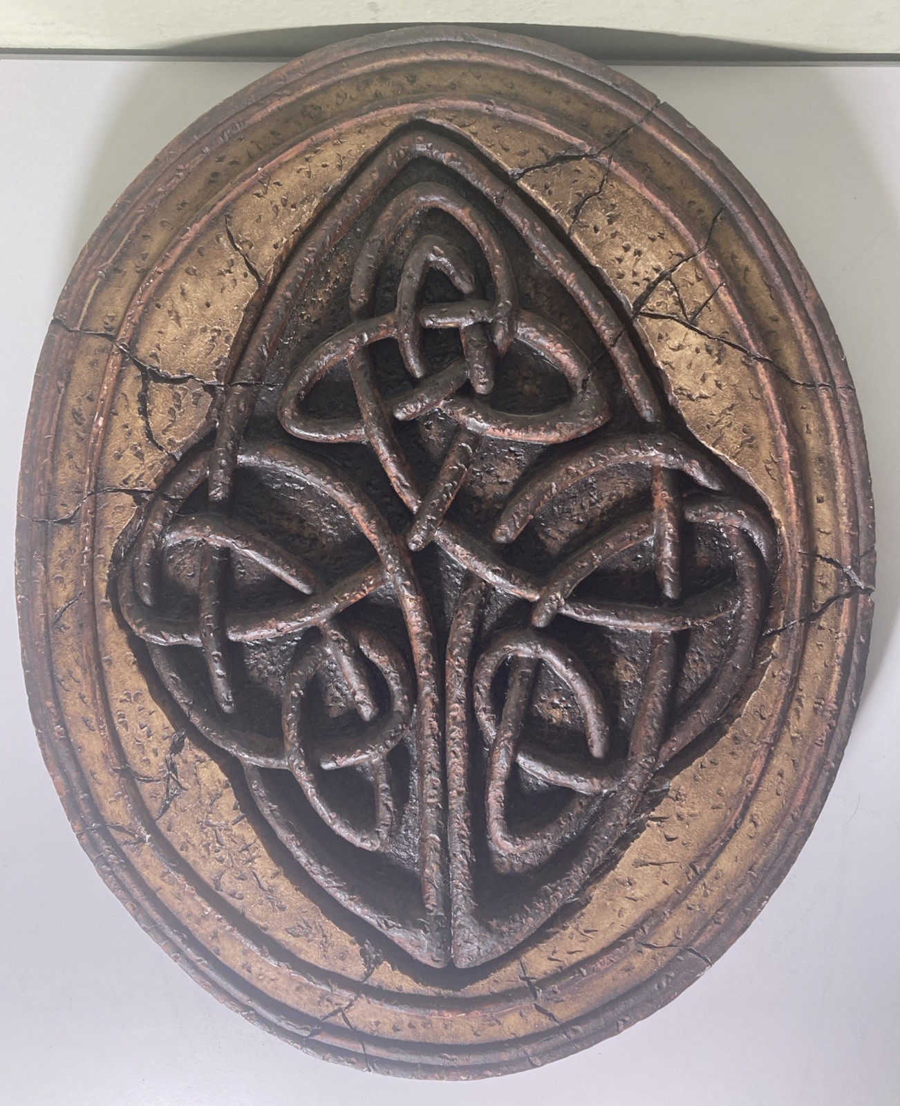 Large 13” Celtic Knot Wall Plaque Heavy Resin Stone Look Trinity Knot Decor