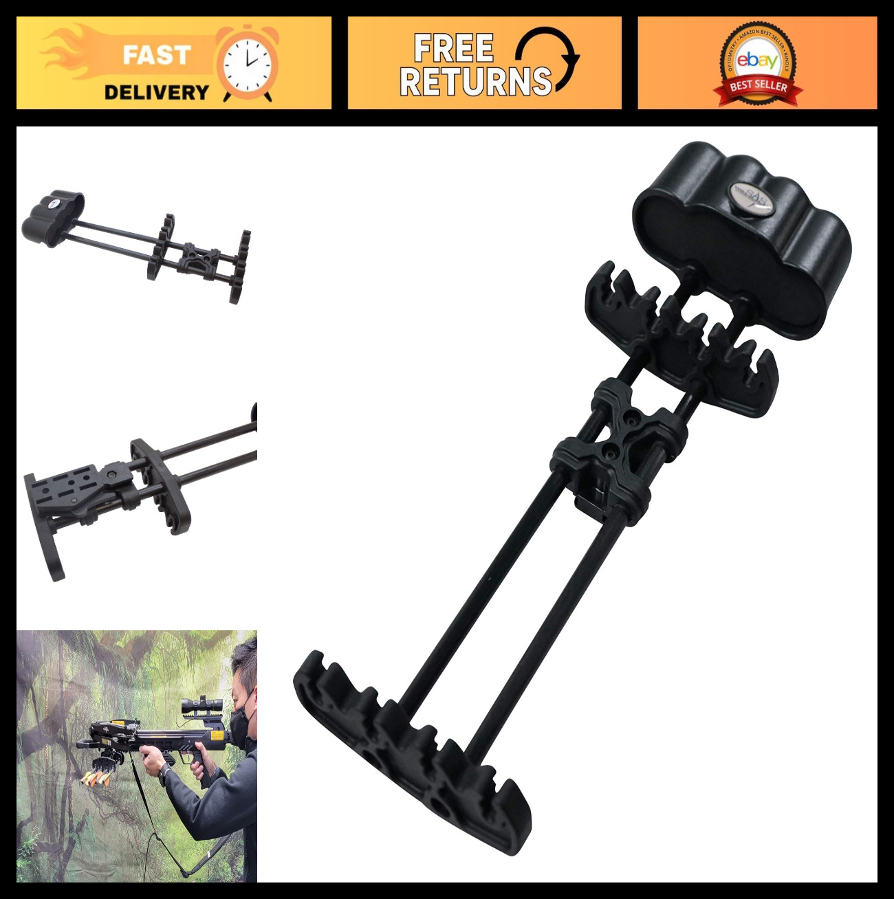 Compact Aluminum Hunting Crossbow - Lightweight, 4-Arrow Quick Release Quiver