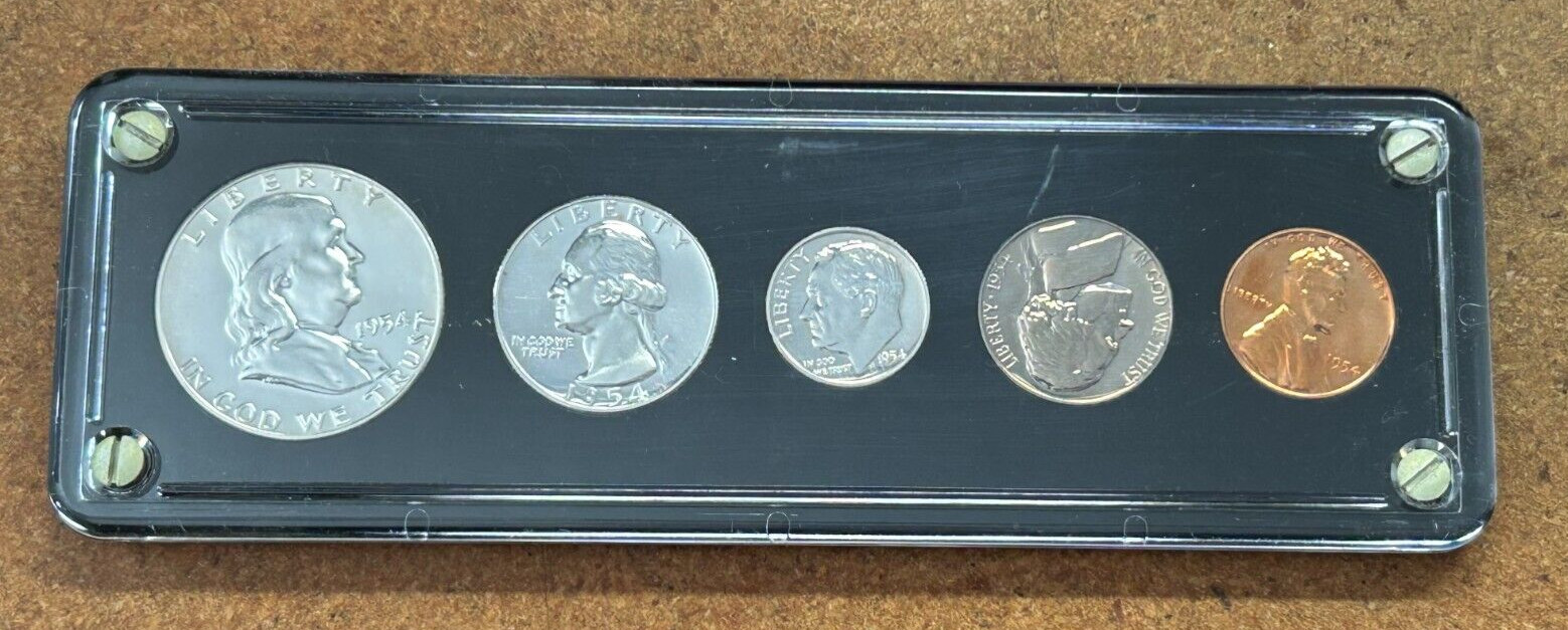 1954 coin PROOF SET Franklin Half dollar Quarter Dime Nickel Penny BLACK CASE