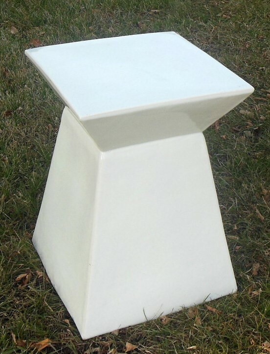VTG White CERAMIC Garden Stool ACCENT TABLE Plant Stand BOHO CHIC MODERN
