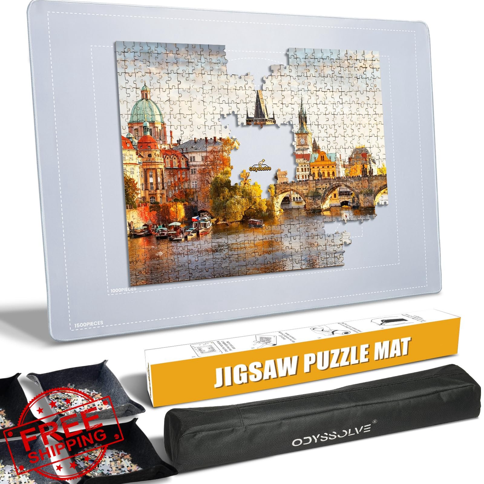 Jigsaw Puzzle Mat Roll Up 500pc 33.5"x25.6" 4 Trays Storage Bag