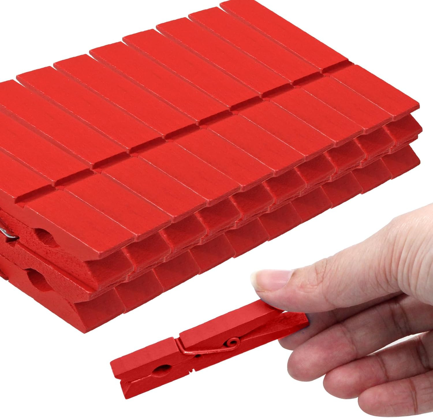 2.9 Inch Clothes Pins, 50 Pcs Red Colored Wooden Clothespins for Arts and Crafts