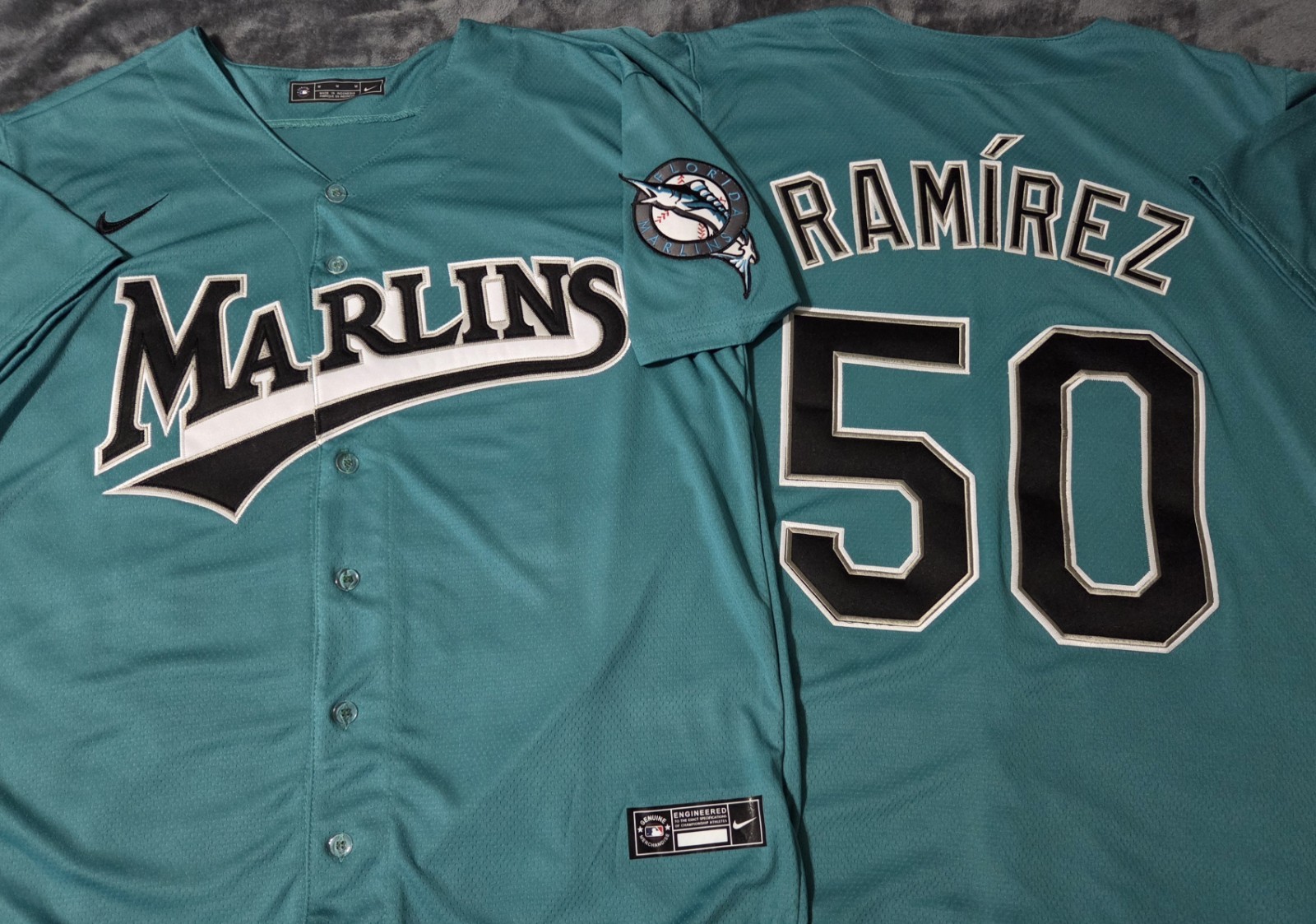 Fast Free Shipping! Large Agustín Ramírez Florida Marlins Stitched Jersey 50
