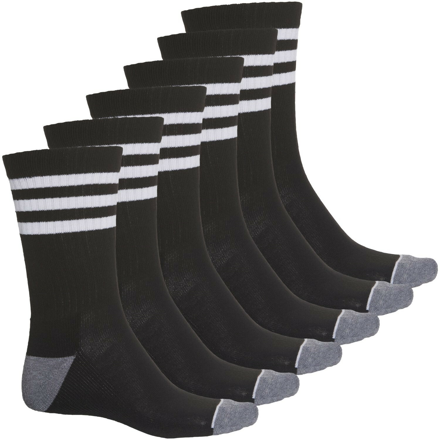 6 Pair Adidas MEN CLIMALITE CREW CUSHIONED DRY Socks BLACK WHITE Large 6-12 $24