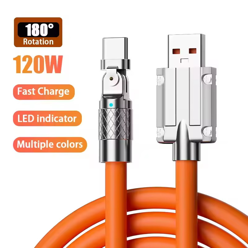 120w Fast  Android type C 180 Degree Rotating 6ft Long Wire