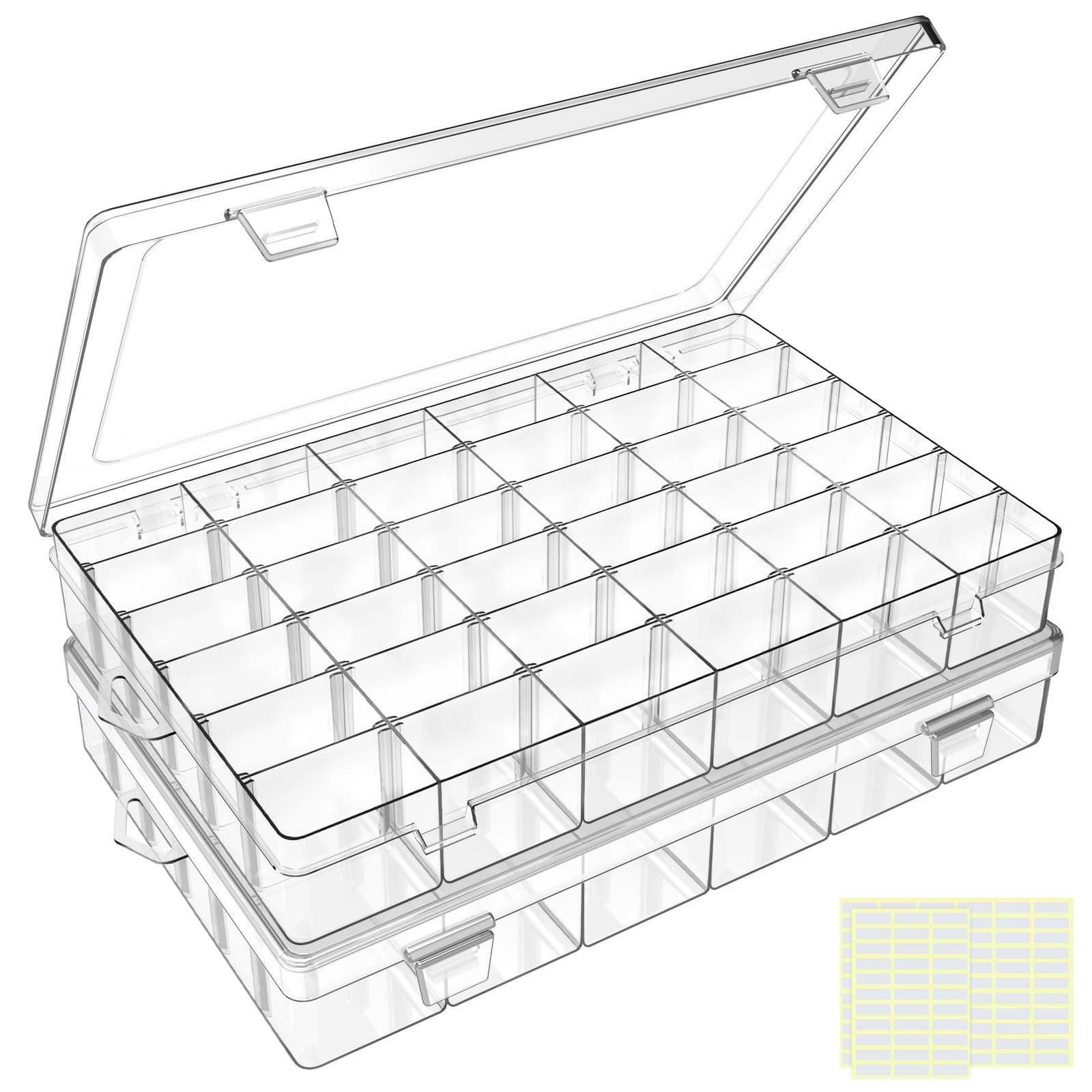 2 Pack 36 Grids Large Plastic Organizer Box with Adjustable Dividers, Clear C...
