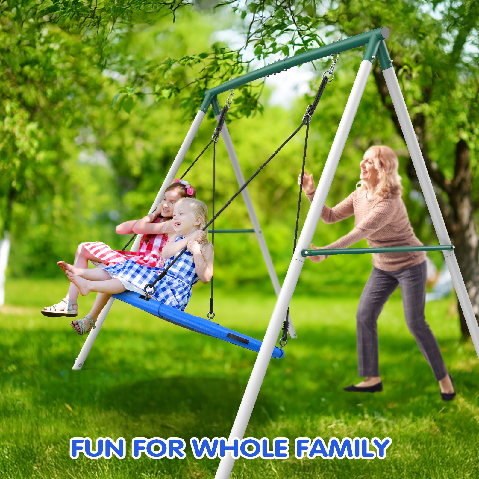 6.5ft Heavy Duty Metal Swing Set for Backyard Kids Adults with 50" Saucer Swing