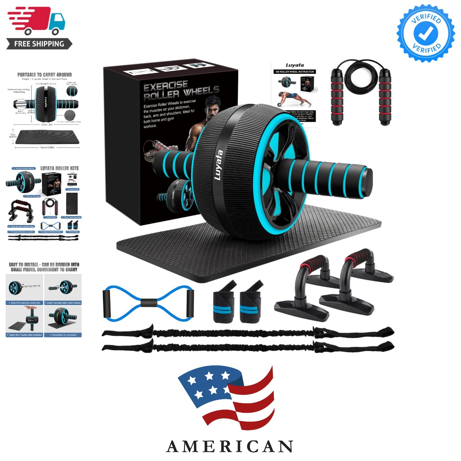 Ab Roller Wheel, 10-In-1 Ab Exercise Wheels Kit with Resistance Bands, Knee M...