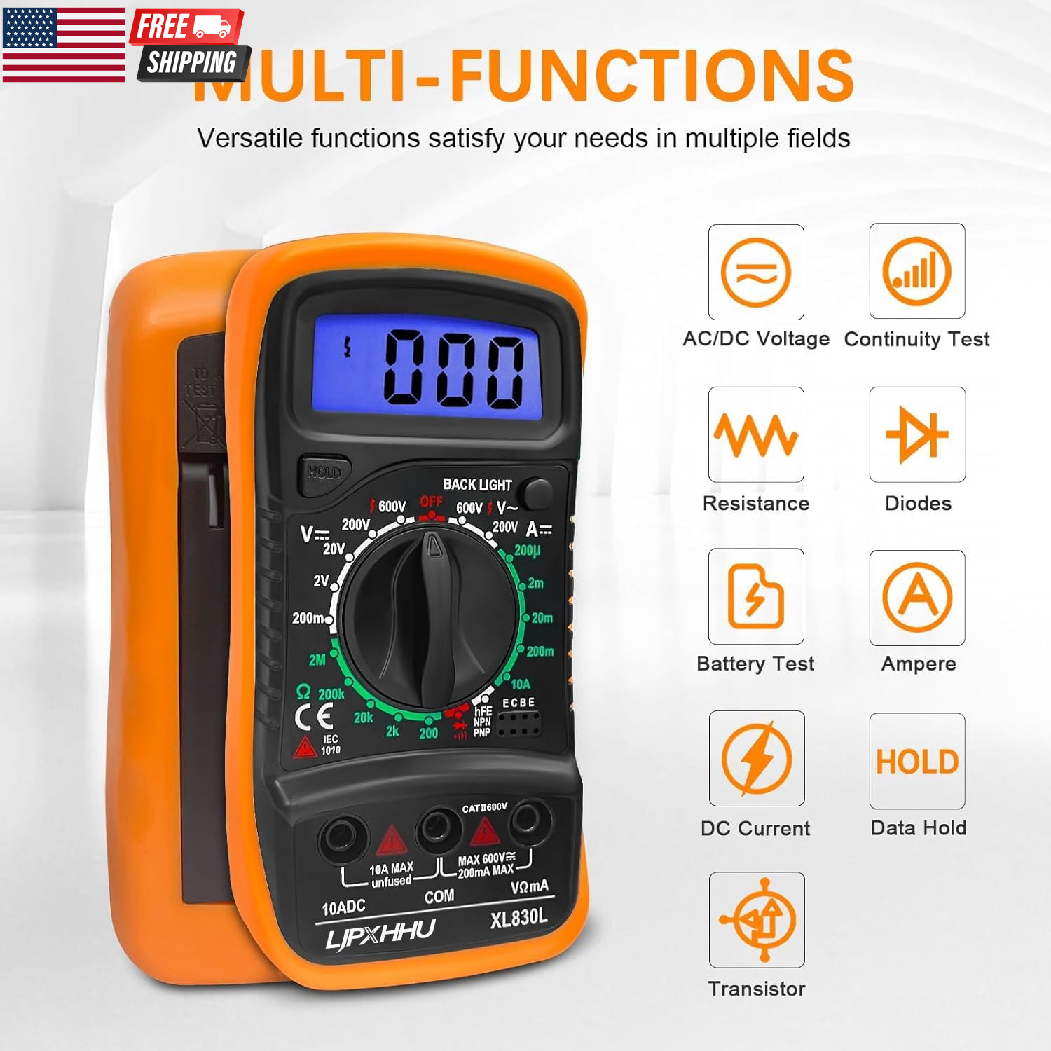Digital Multimeter Voltmeter Battery Voltage Multi Tester Continuity Ohm Volt Am