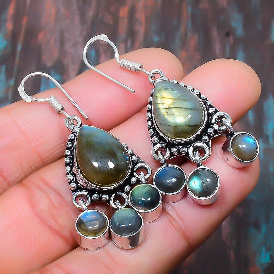 Labradorite Gemstone 925 Sterling Silver Handmade Jewelry Earring Gifts For Love