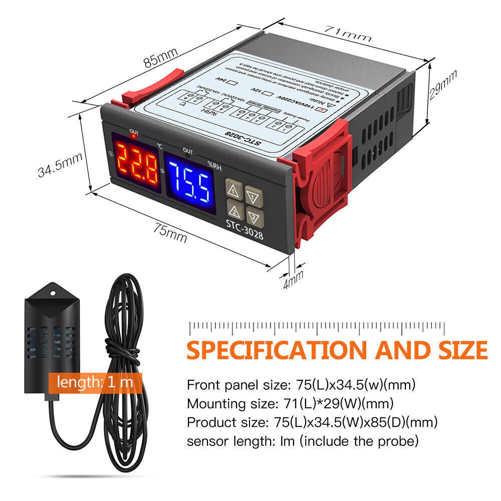 Digital STC-3028 AC 110-220V Dual LCD Temperature Humidity Controller Thermostat