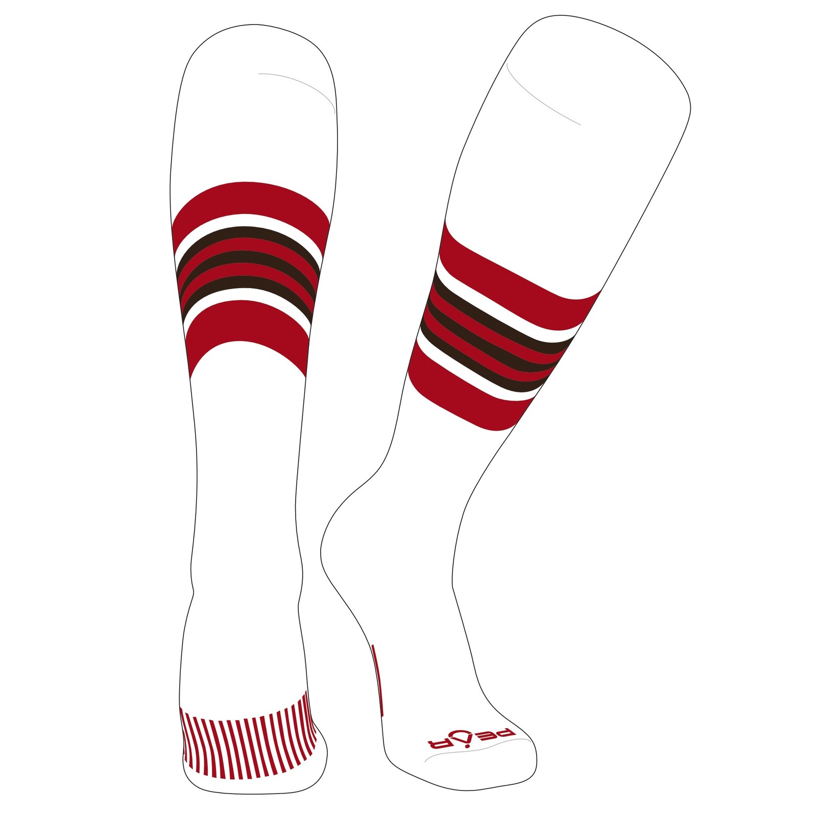 PEAR SOX Striped OTC Baseball, Softball, Football Socks (G) White, Red, Black