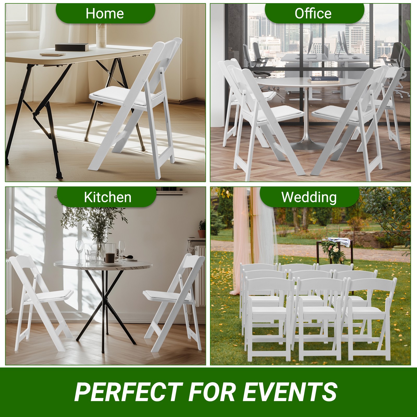 4 PACK Plastic Folding Comfortable Dining Chairs Event Wedding Party Camping