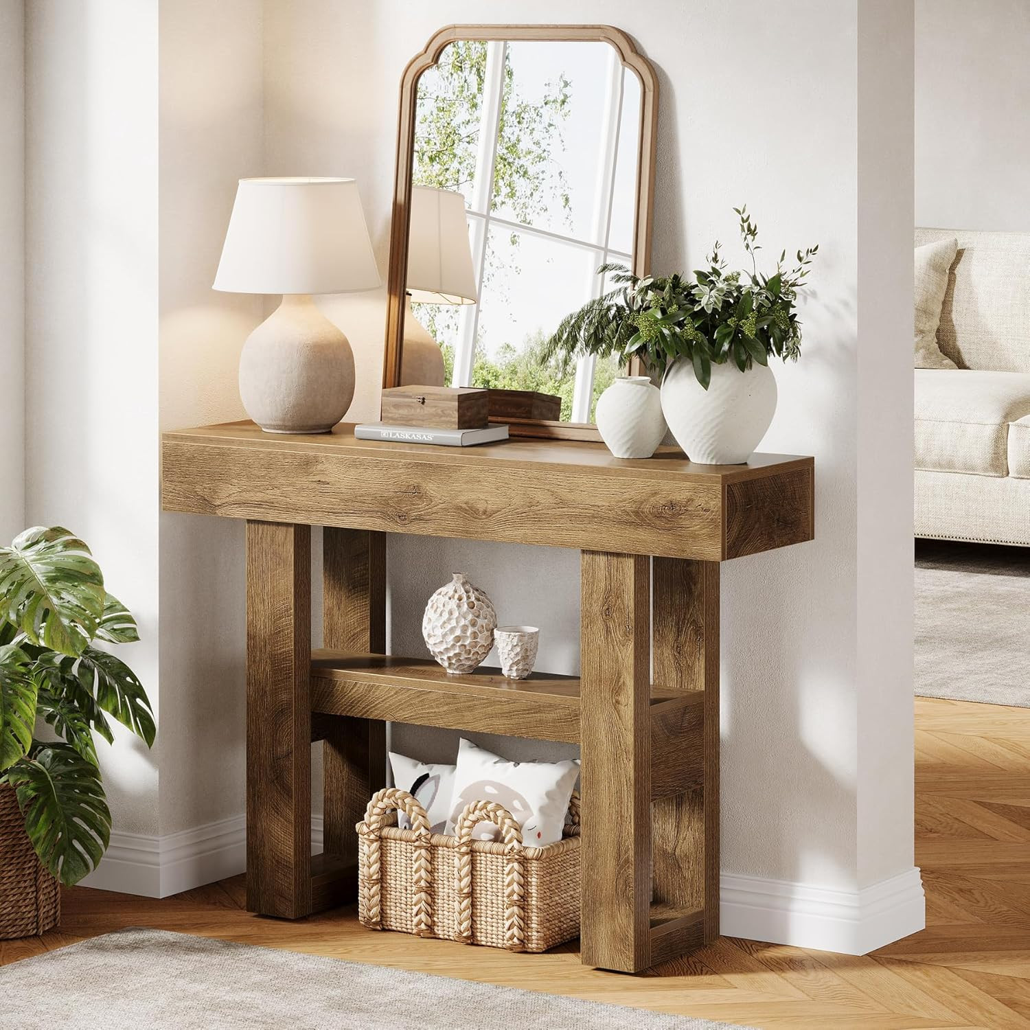 Tribesigns 41.34" Farmhouse Console Table, Sofa Table behind the Couch | 2-Tier
