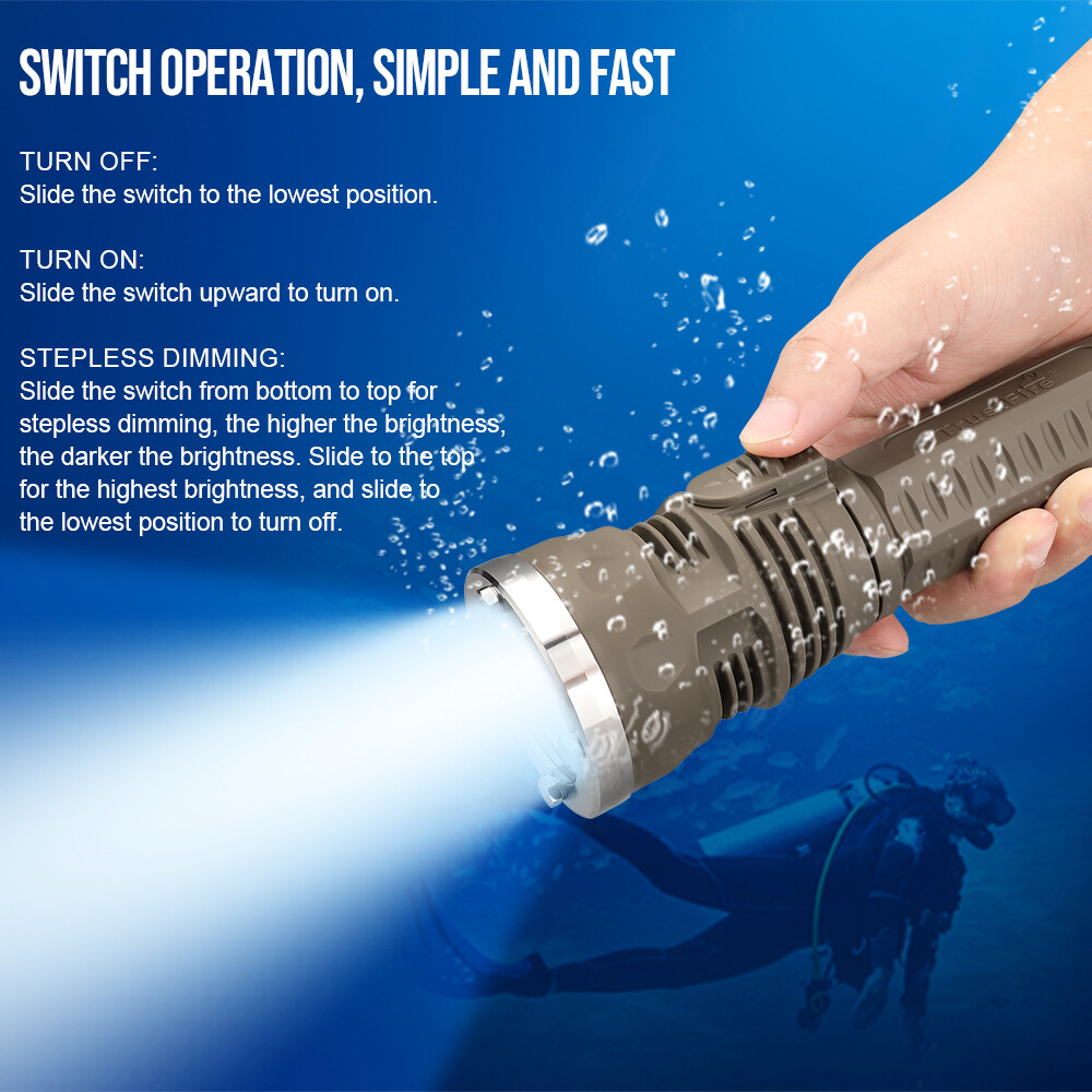 TrustFire Stepless Dimming 3200LM Rechargeable Diving Light Scuba Flashlight US