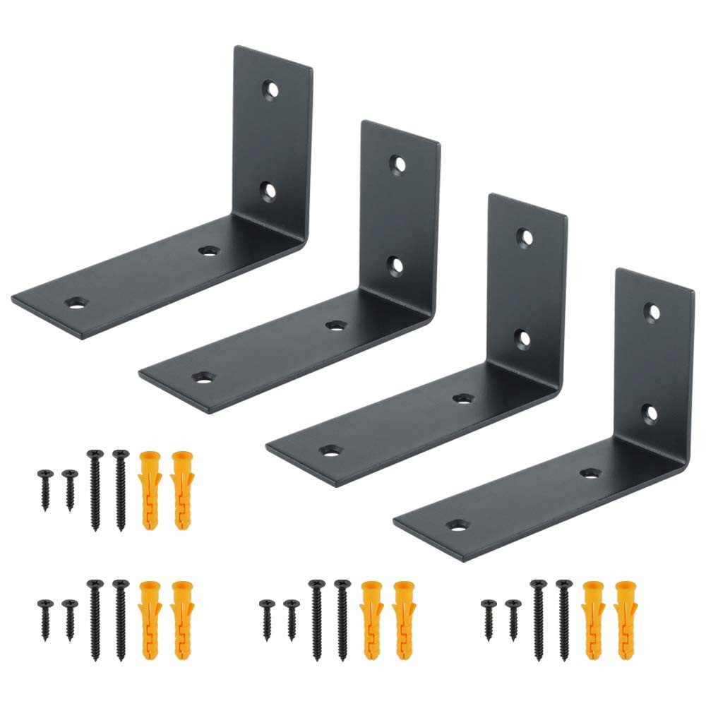 Floating Shelf Brackets Heavy Duty L-Shaped Wall Brackets - Black Angle Corne...