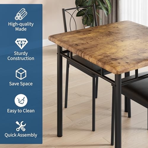 Space-Saving Dining Table Set for 2 – 3-Piece Farmhouse Wooden Table & |