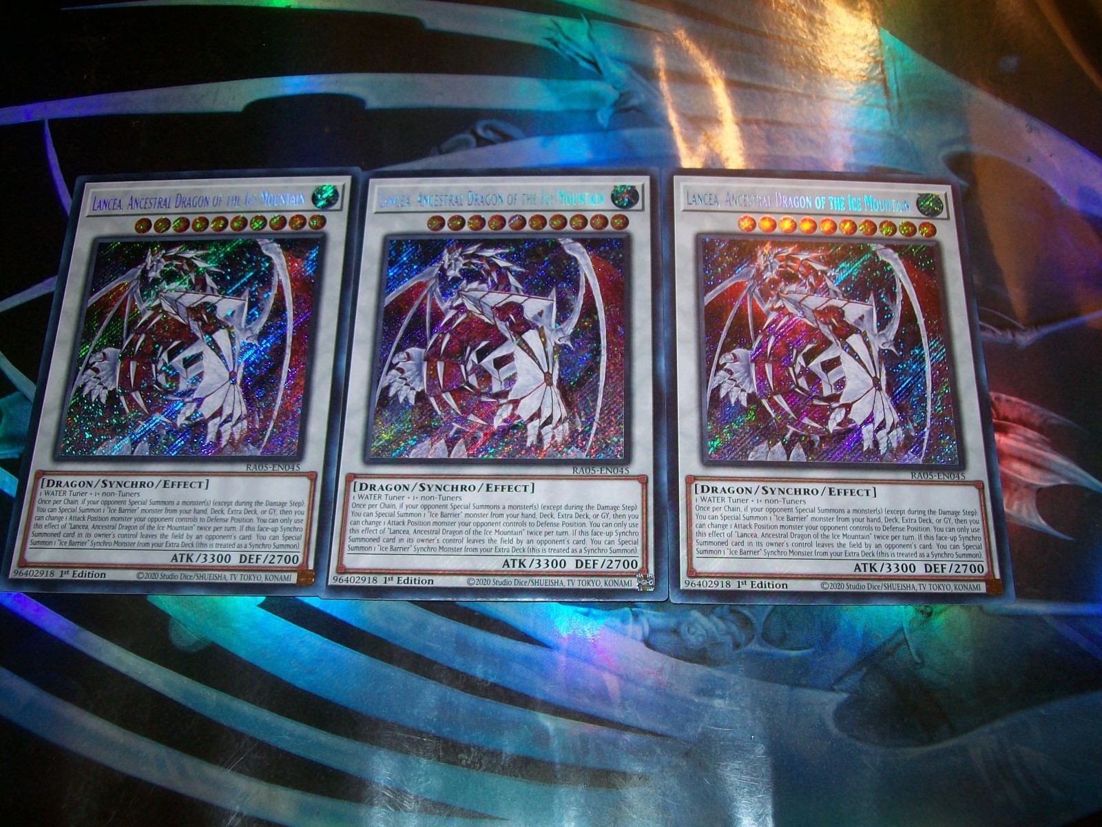 3x Lancea, Ancestral Dragon of the Ice Mountain 1st Ed Secret Rare RA05-EN042