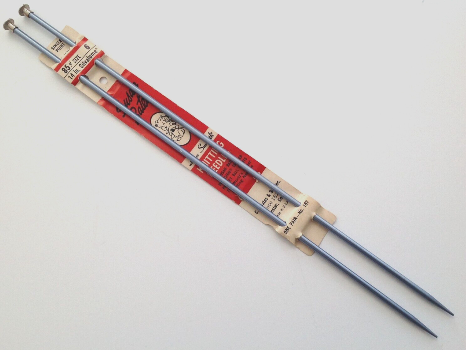 Vintage Susan Bates 14" Metal Aluminum Knitting Needles Size 6