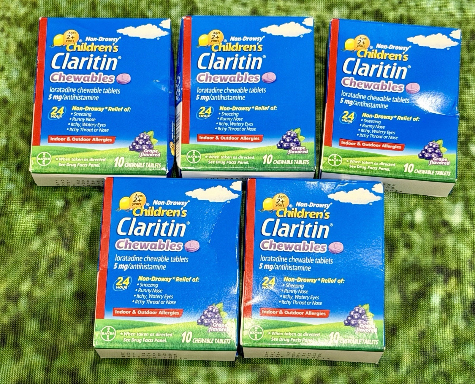 (5) Claritin Children's Grape Flavored, 10 Chewable Tablets Exp 08/2026