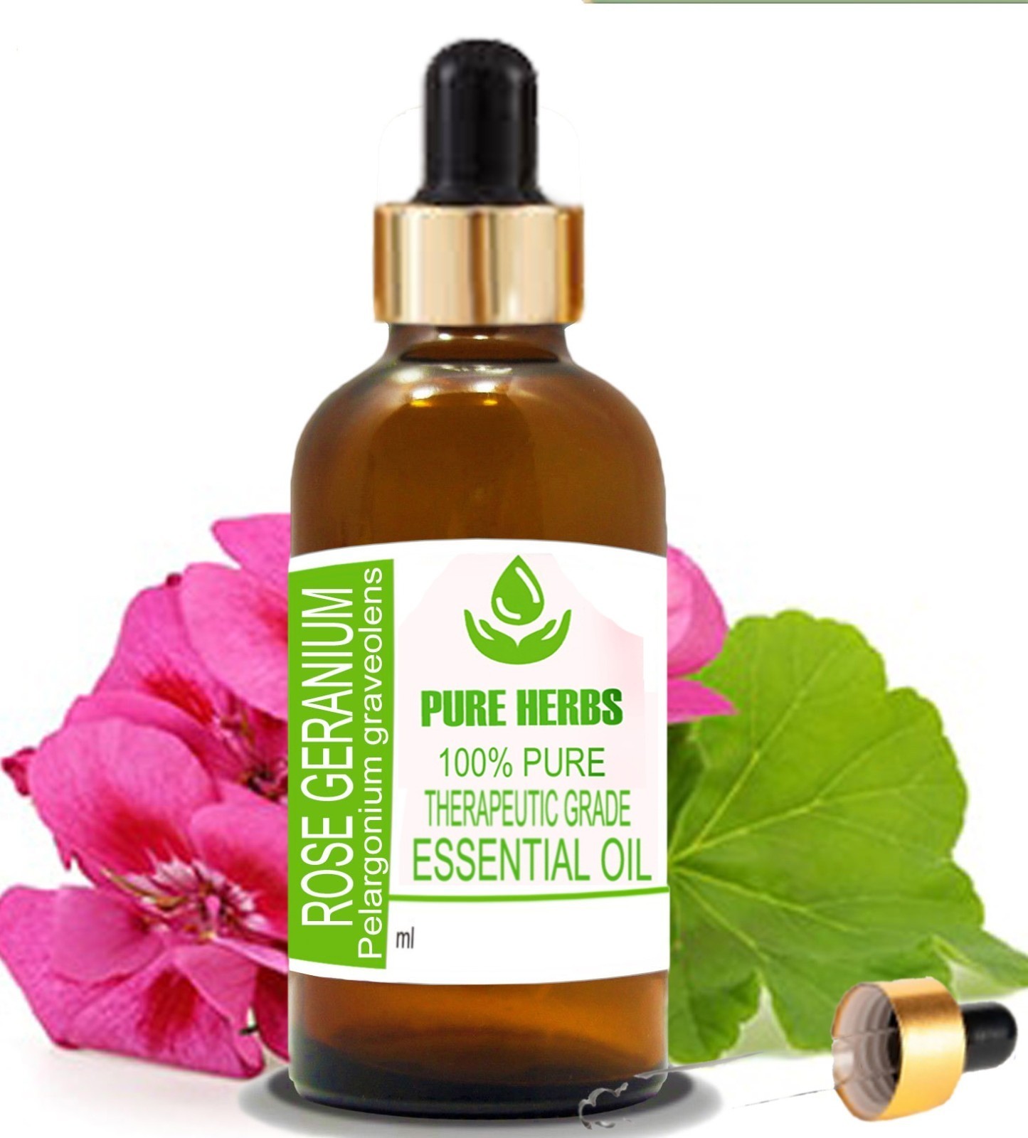 Pure Herbs Rose Geranium 100% Pure Pelargonium Graveolens Essential Oil Glass X2