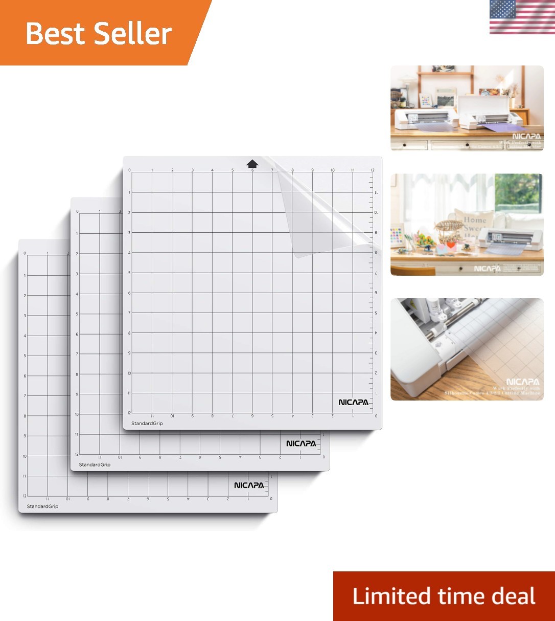 StandardGrip Cutting Mat for Silhouette Cameo 4/3/2/1 12x12 inch,3 pack Stand...
