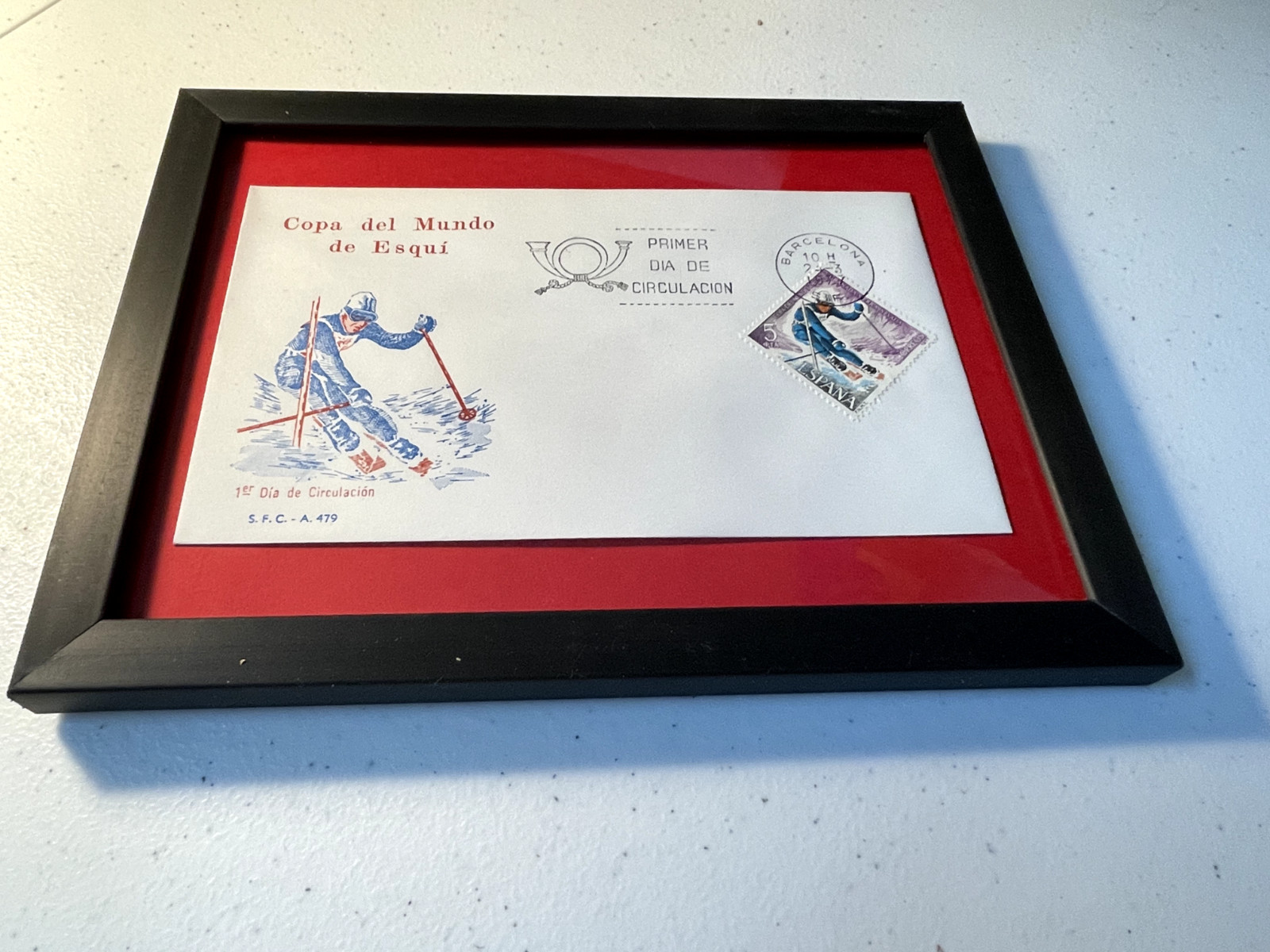 Ski Framed Envelope with First Day Stamp 1977