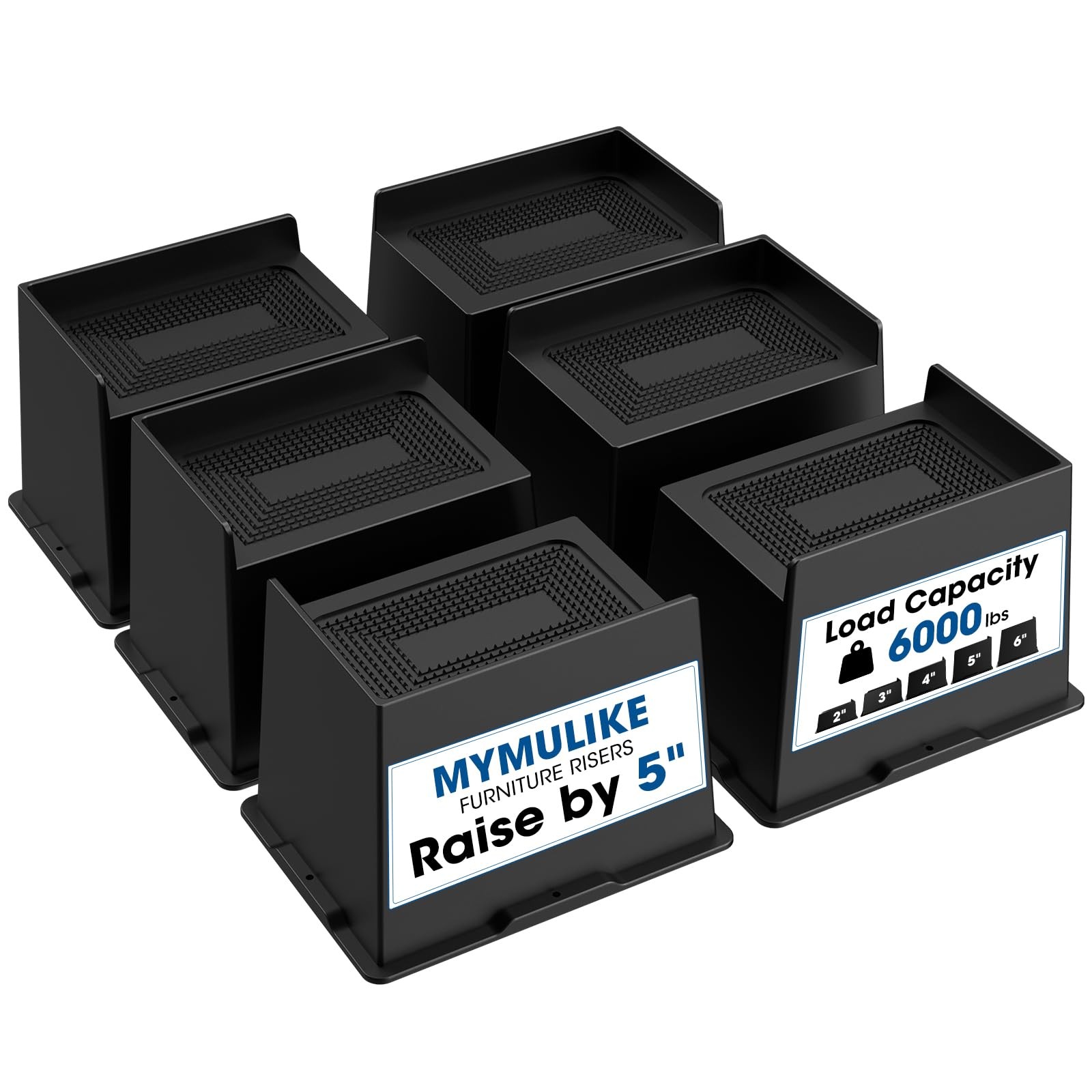 Heavy Duty Furniture Bed Table Rising Blocks 6000 lbs Black 5 Inch 6 PCS