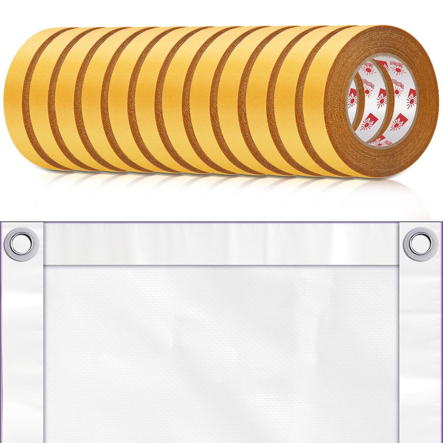 12 Rolls Heavy Duty Banner Hem Tape 1" x 90 ft Double Sided clear, yellow
