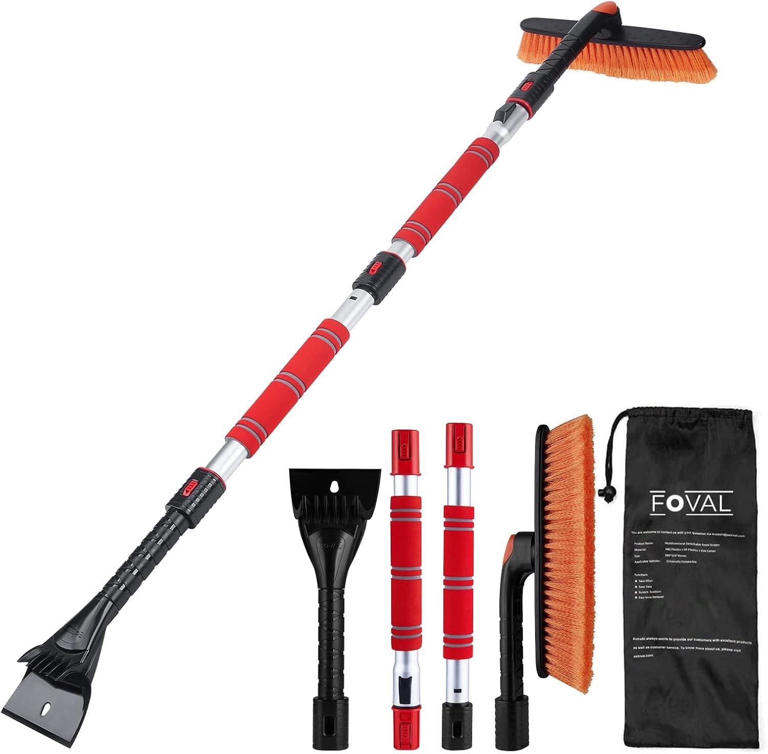 Compact 62.4” Snow Brush with Adjustable Length - Essential Winter Tool