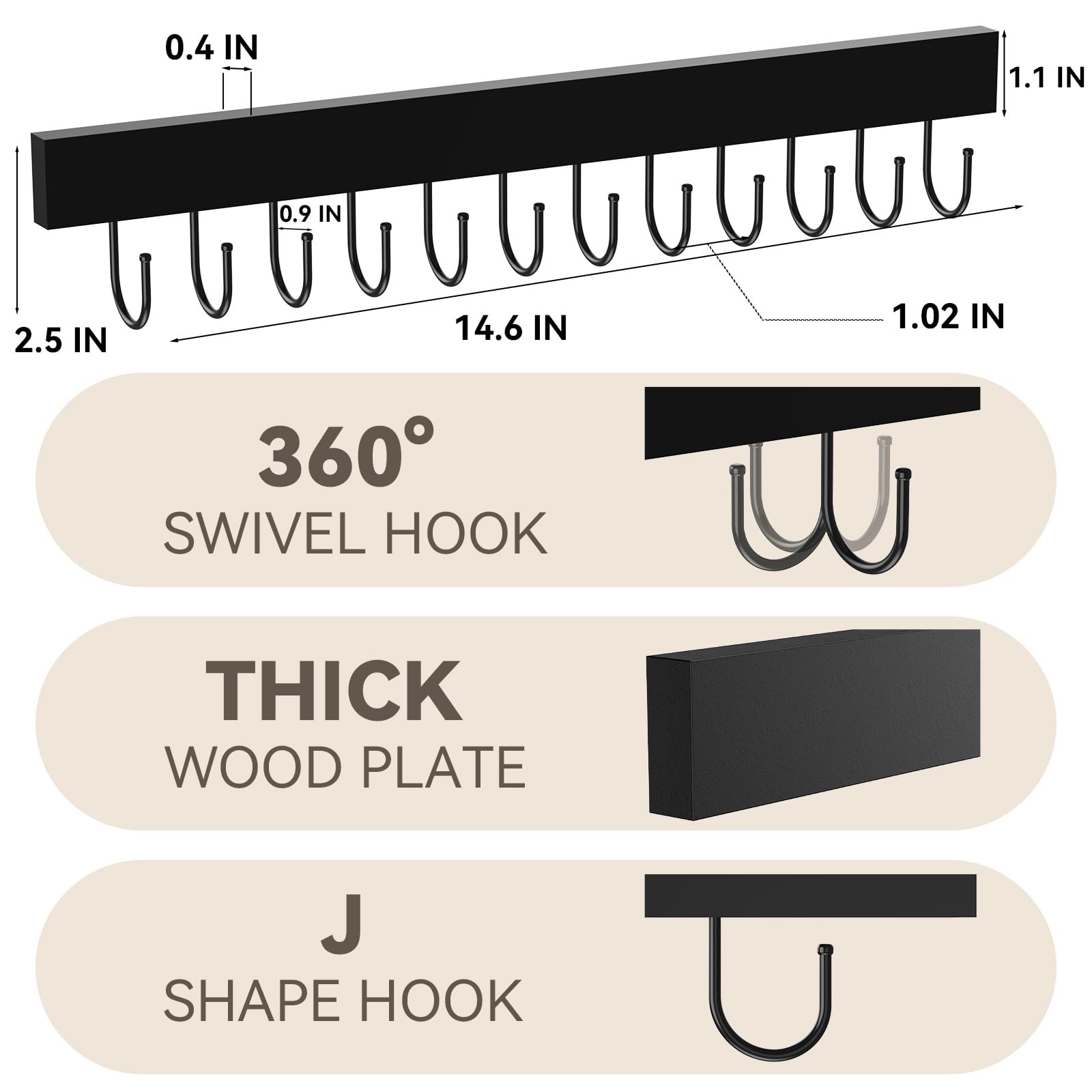 2PCS Wooden Belt Hanger Wall Mount 24 Hooks Closet Organizer
