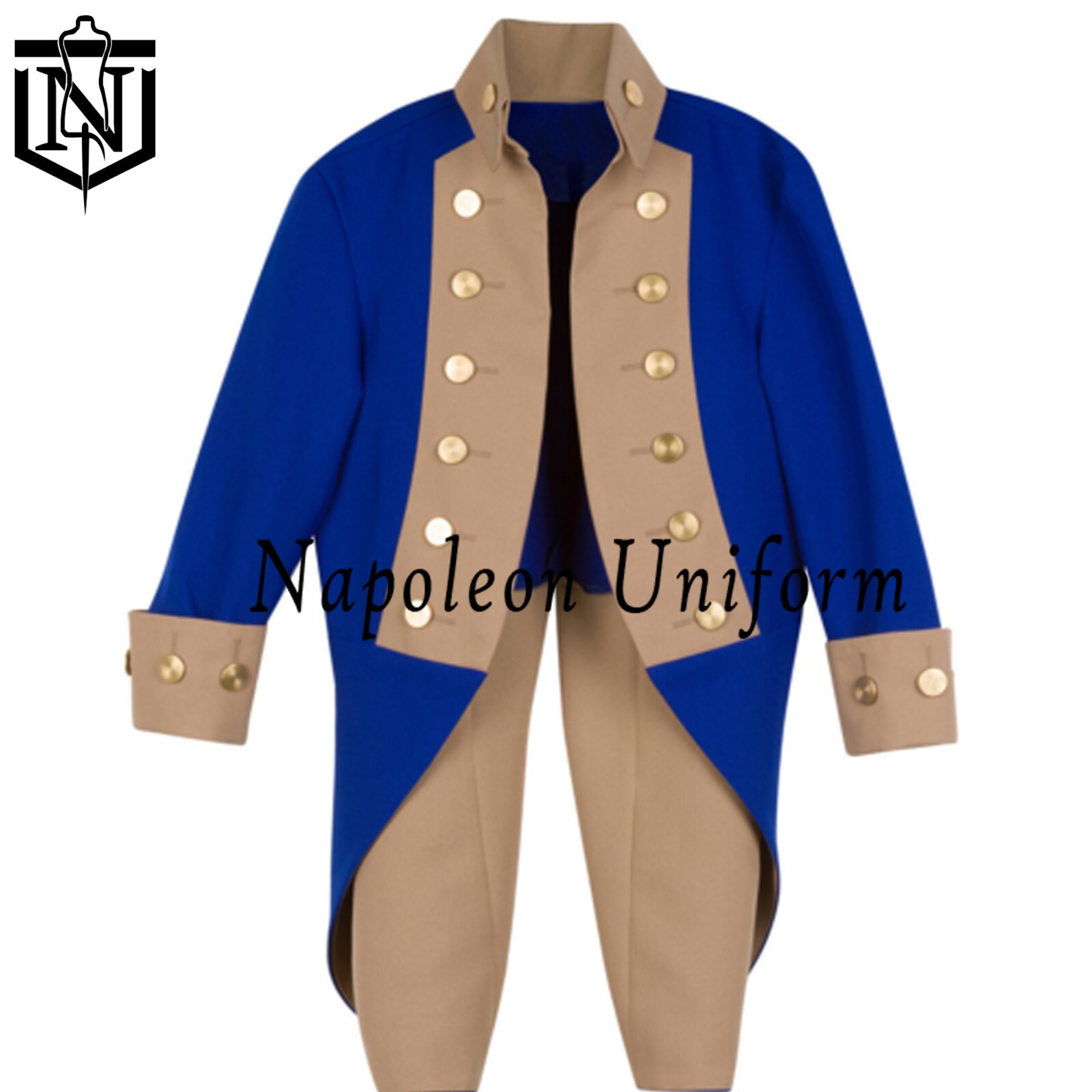 Men Navy Blue Wool Military Tailcoat, American Revolution Historical Reenactment