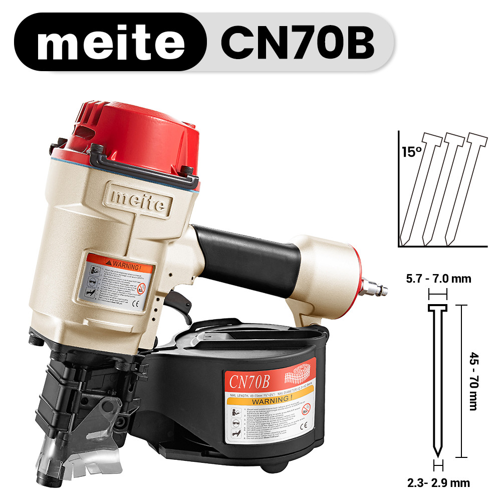 meite CN70B Penumatic Industrial Coil Siding Nailer 15 Degree 1-3/4" to 2-3/4"